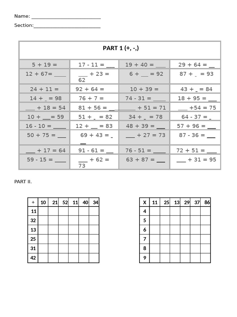 Math Practice Worksheet for Kids | PDF