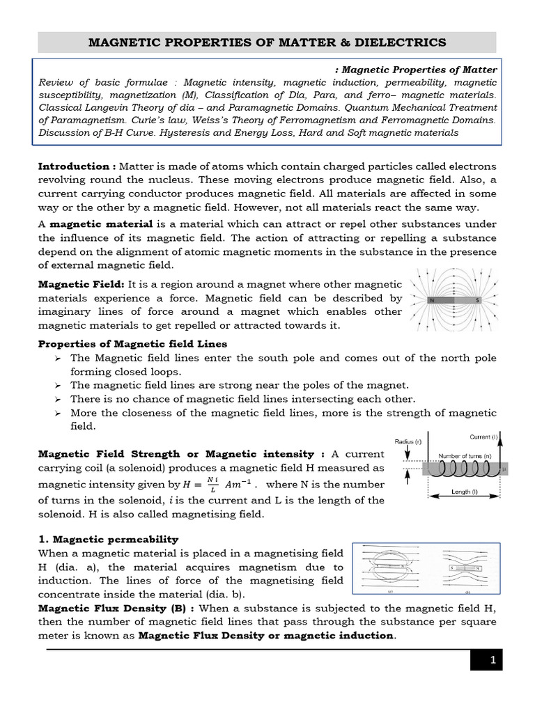 Magnetic Properties of Matter Explained | PDF | Magnetism | Ferromagnetism