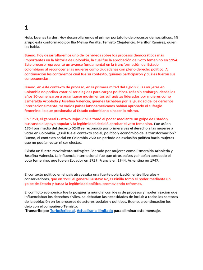 Voto Femenino en Colombia: 1954 | PDF | Sufragio de las mujeres | Colombia