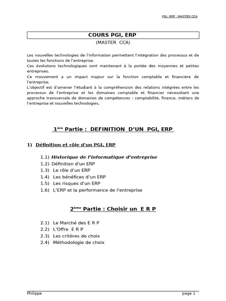 ERP : Intégration et Performance en PME | PDF | Progiciel de gestion ...