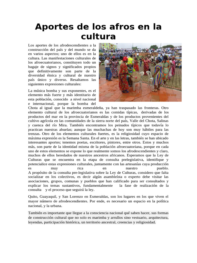 Aportes culturales de los afroecuatorianos | PDF