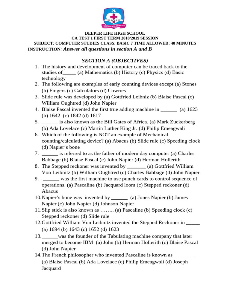 JSS1 Computer Studies First Term Exam | PDF | Computer Science | Office ...