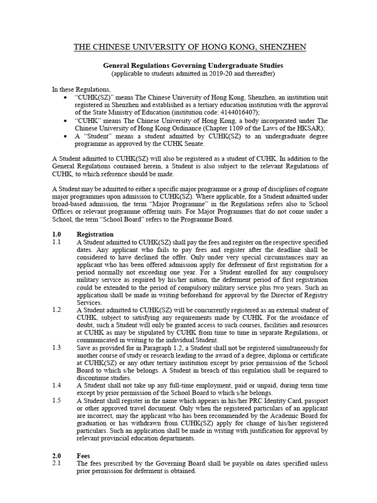 CUHK Shenzhen Undergraduate Regulations | PDF | Academic Degree | Justice