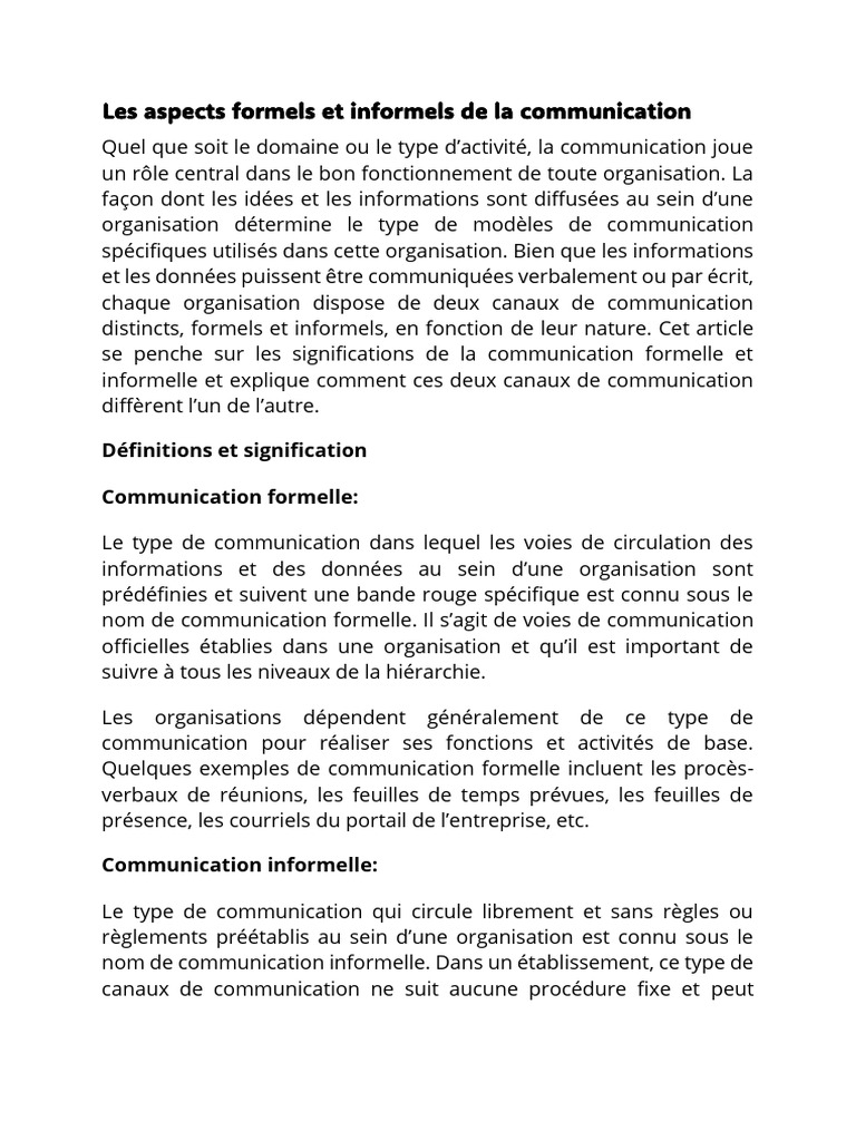 Aspects de la communication formelle et informelle | PDF | la ...