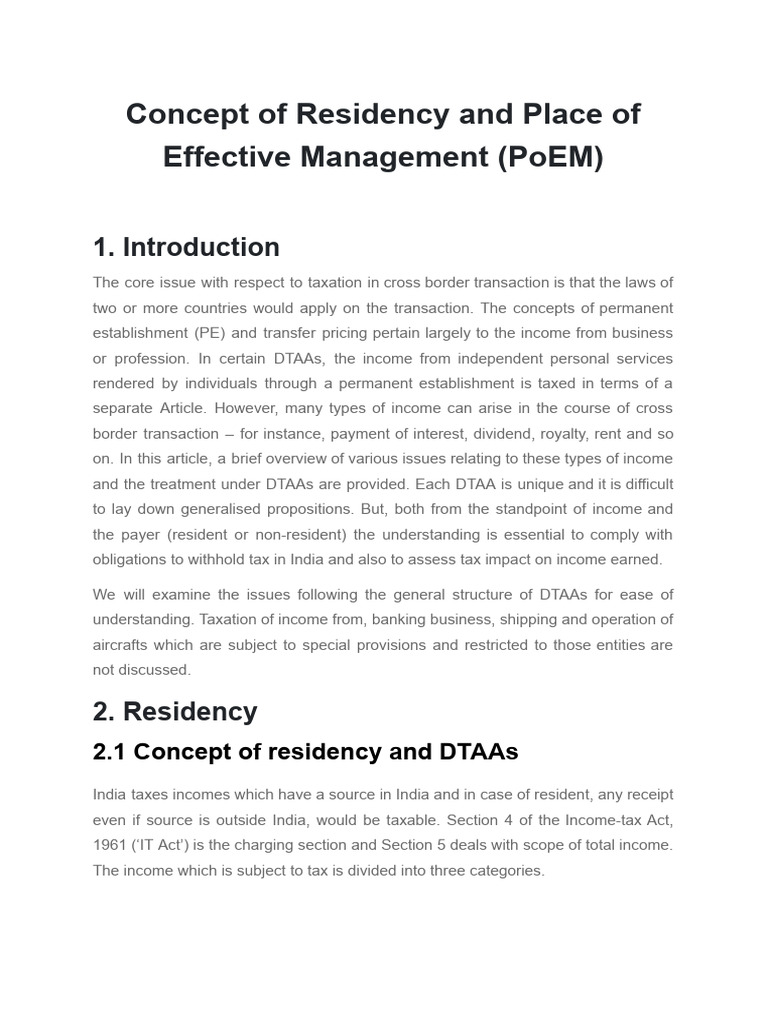 Concept of Residency and Place of Effective Management (PoEM) | PDF ...