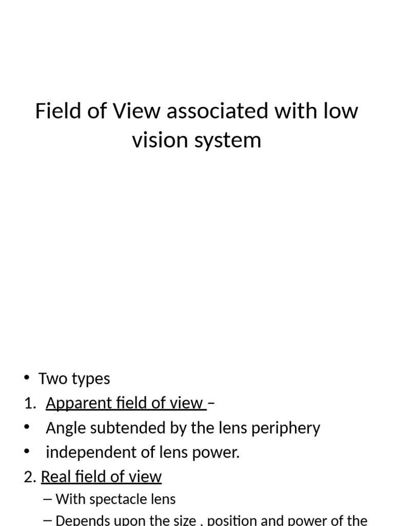 Field of View in Low Vision Systems | PDF | Field Of View | Eye