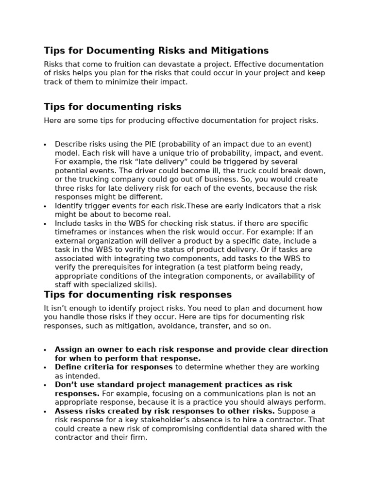 Effective Risk Documentation Tips | PDF | Risk | Project Management