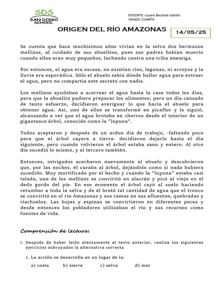 Leyenda del origen del río Amazonas | PDF