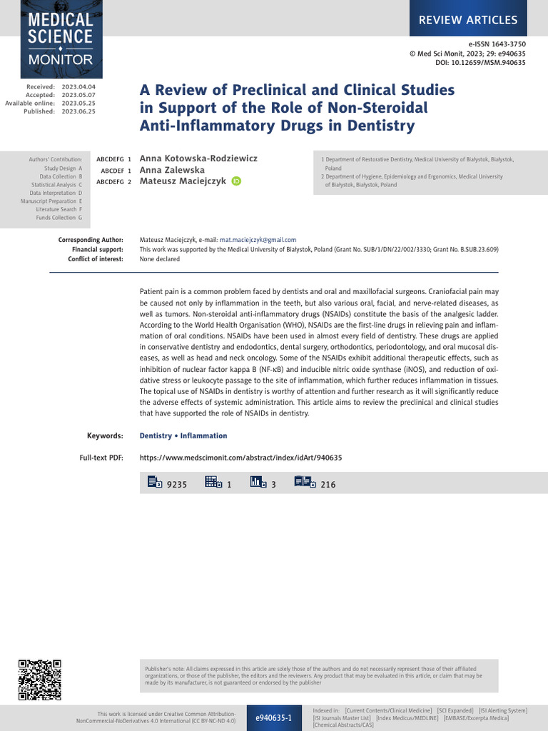 NSAID - A Review of Preclinical and Clinical Studies | PDF ...
