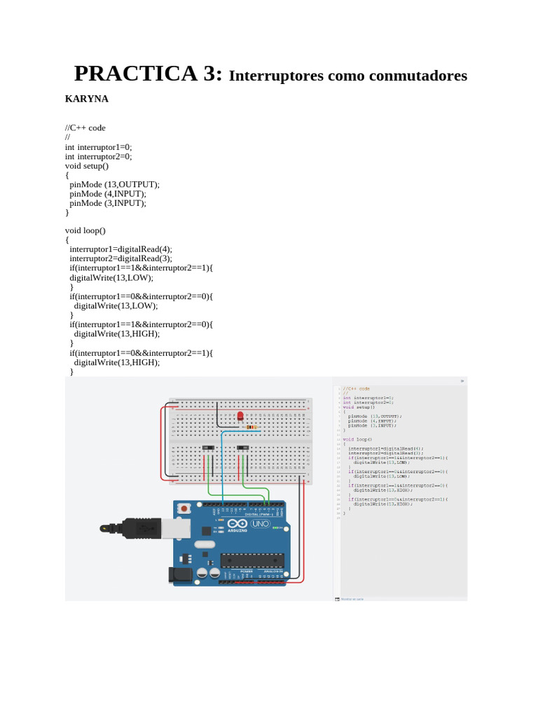 Práctica 3 - Led - Con - Interruptor - Karyna - Kravchenko | PDF