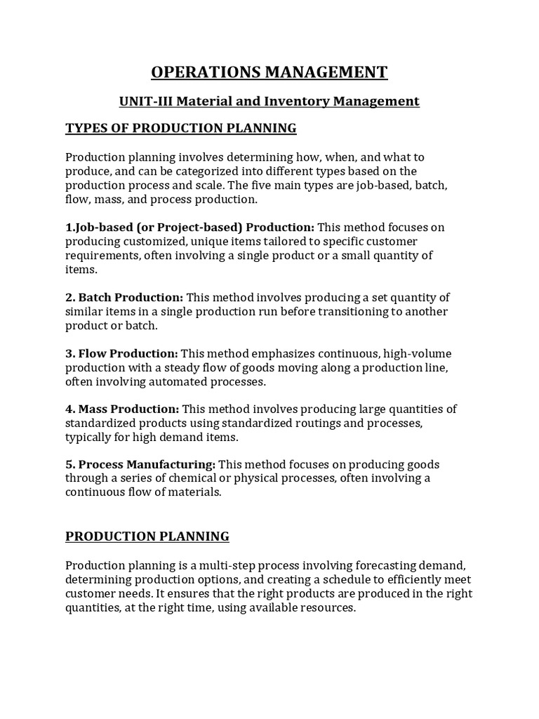 Production Planning Overview and Techniques | PDF | Inventory ...