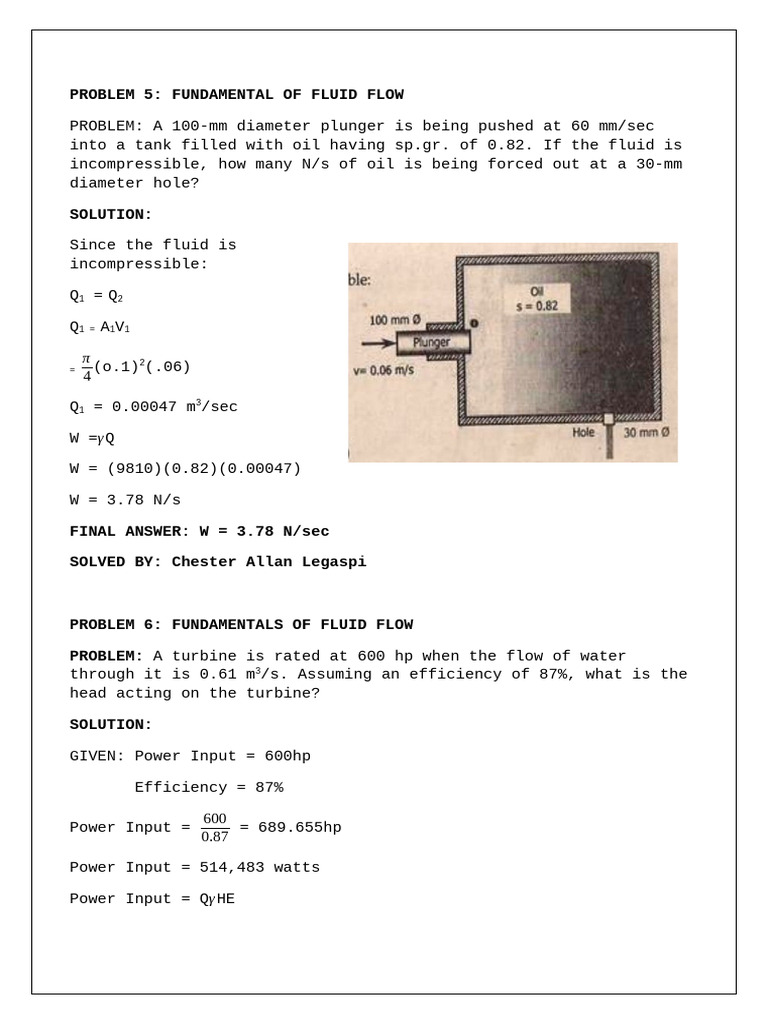 Fluid Flow Problems and Solutions | PDF