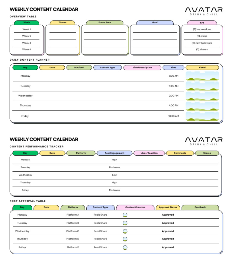 Content Creator Planner Avatar | PDF