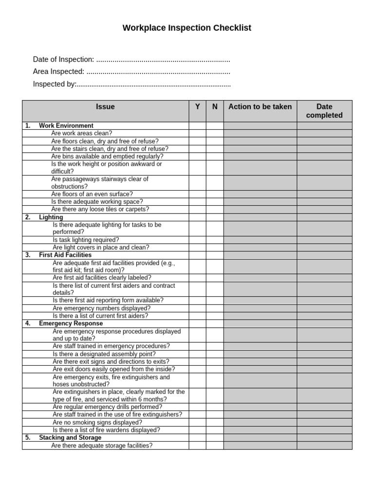 Comprehensive Workplace Inspection Checklist | PDF | Electrical Wiring ...