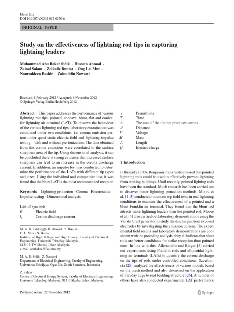 Lightning Rod Tip Effectiveness Study | PDF | Electrical Breakdown ...