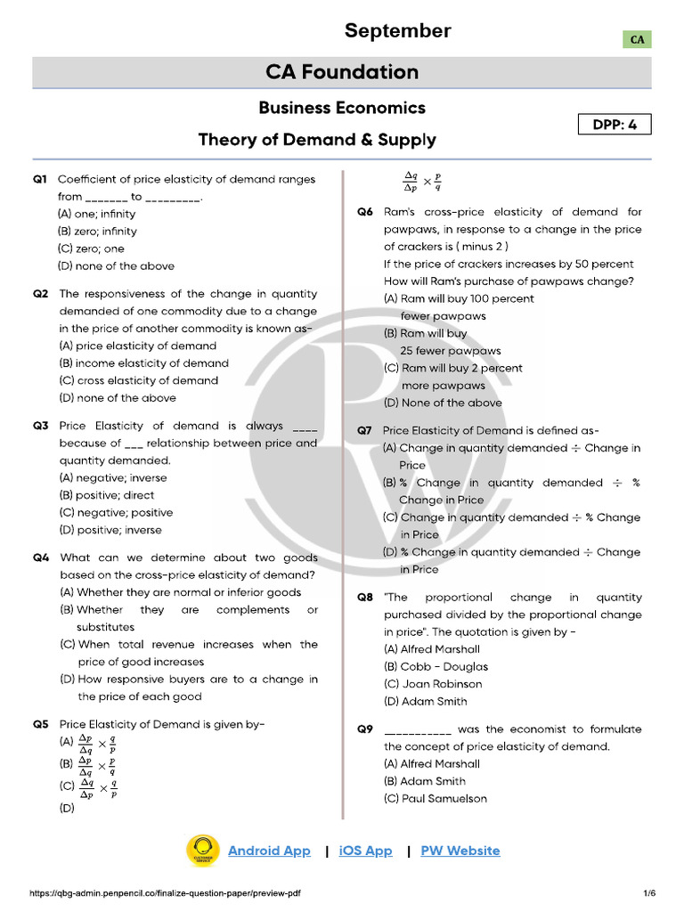 Theory of Demand and Supply - DPP 04 | PDF