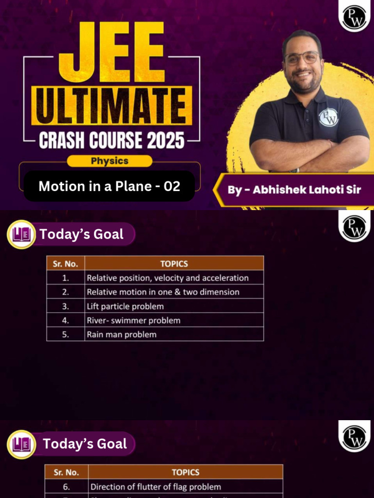 Motion in A Plane 02 - Class Notes - JEE Ultimate Crash Course 2025 | PDF