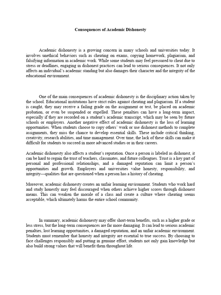 Impact of Academic Dishonesty | PDF | Academic Dishonesty | Social ...