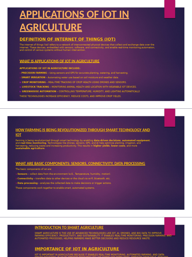 Applications of Iot in Agriculture | PDF | Agriculture | Internet Of Things
