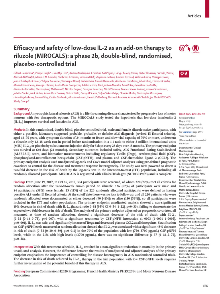 IL-2LD as Add-On to Riluzole in ALS Trial | PDF | Biomarker | Clinical ...