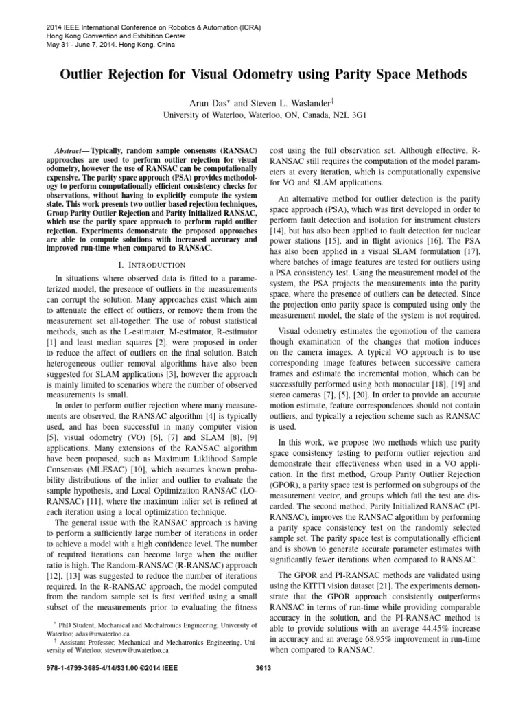 Efficient Outlier Rejection in Visual Odometry | PDF | Applied Mathematics