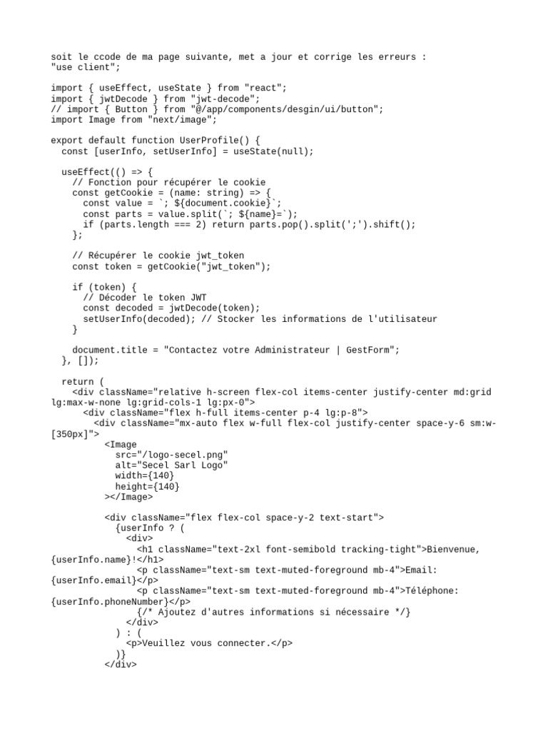 User Profile Component Code Review | PDF