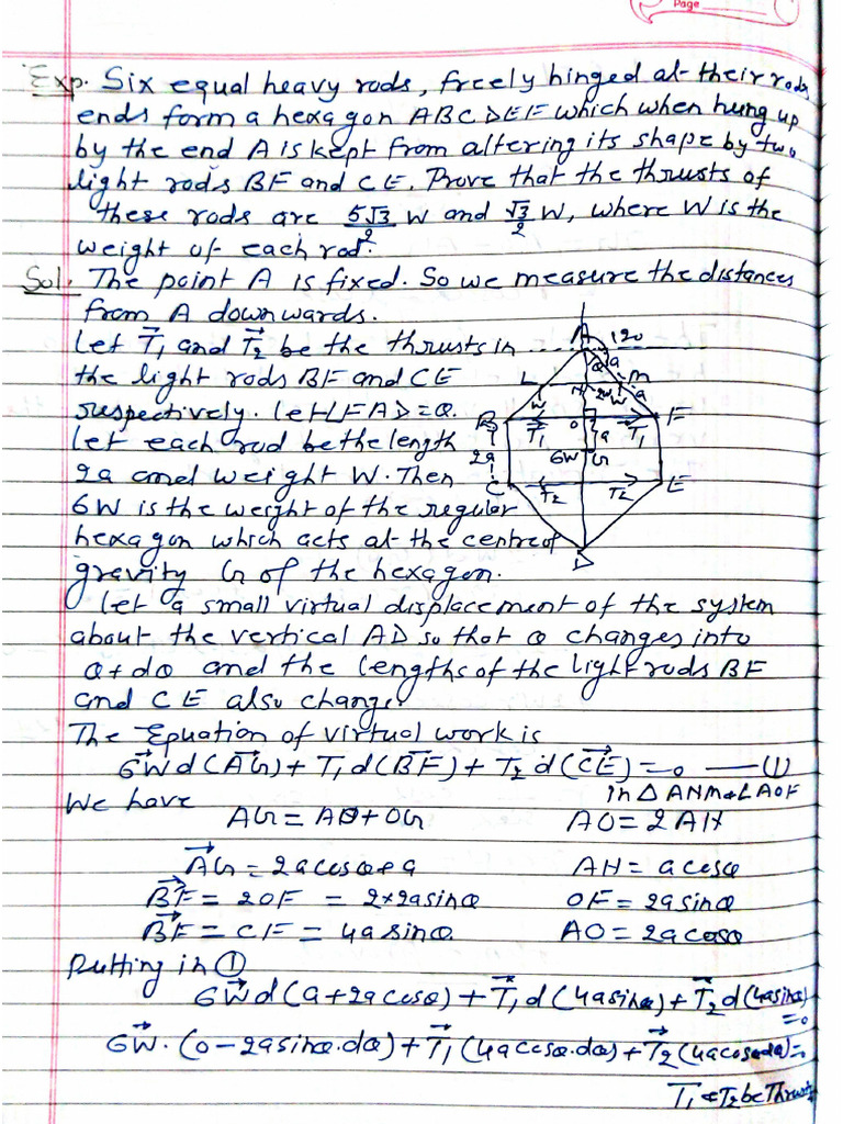 Example of Virtual Work by Thrusts and Weight of Rods | PDF