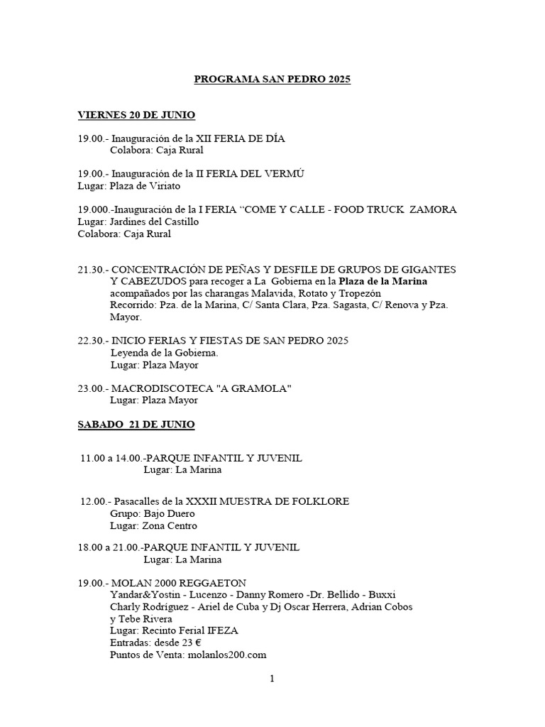 Programa Fiestas San Pedro 2025 Zamora | PDF