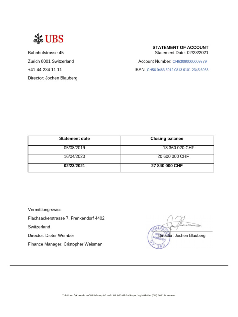 UBS Group AG Statement of Account | PDF
