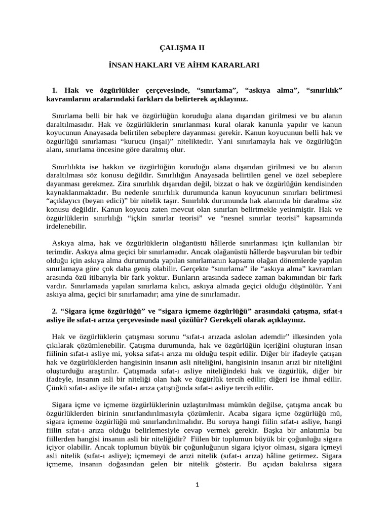 Ç-II 2022-2023 İnsan Haklari Ve Ai̇hm Kararlari Çalişma II | PDF