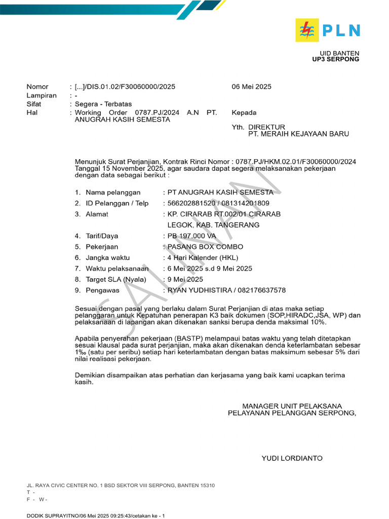 Wo 2025 PT MKB - Lokasi PT Anugrah Kasih Semesta | PDF