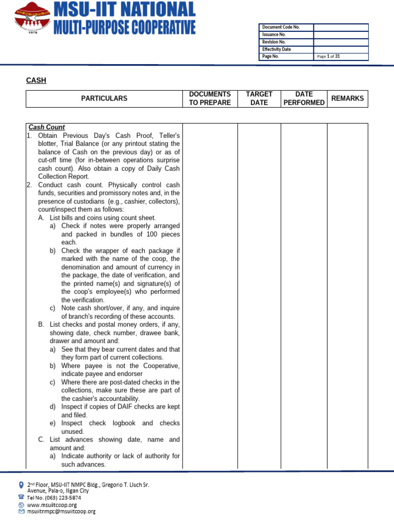 FBA Cash Audit Procedures Guide | PDF | Interest | Expense
