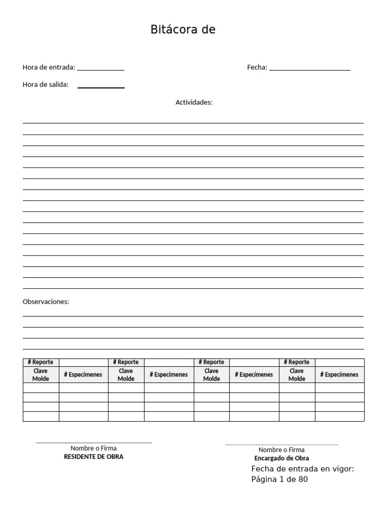 BIT-01 Bitácora de Campo Rev02 | PDF