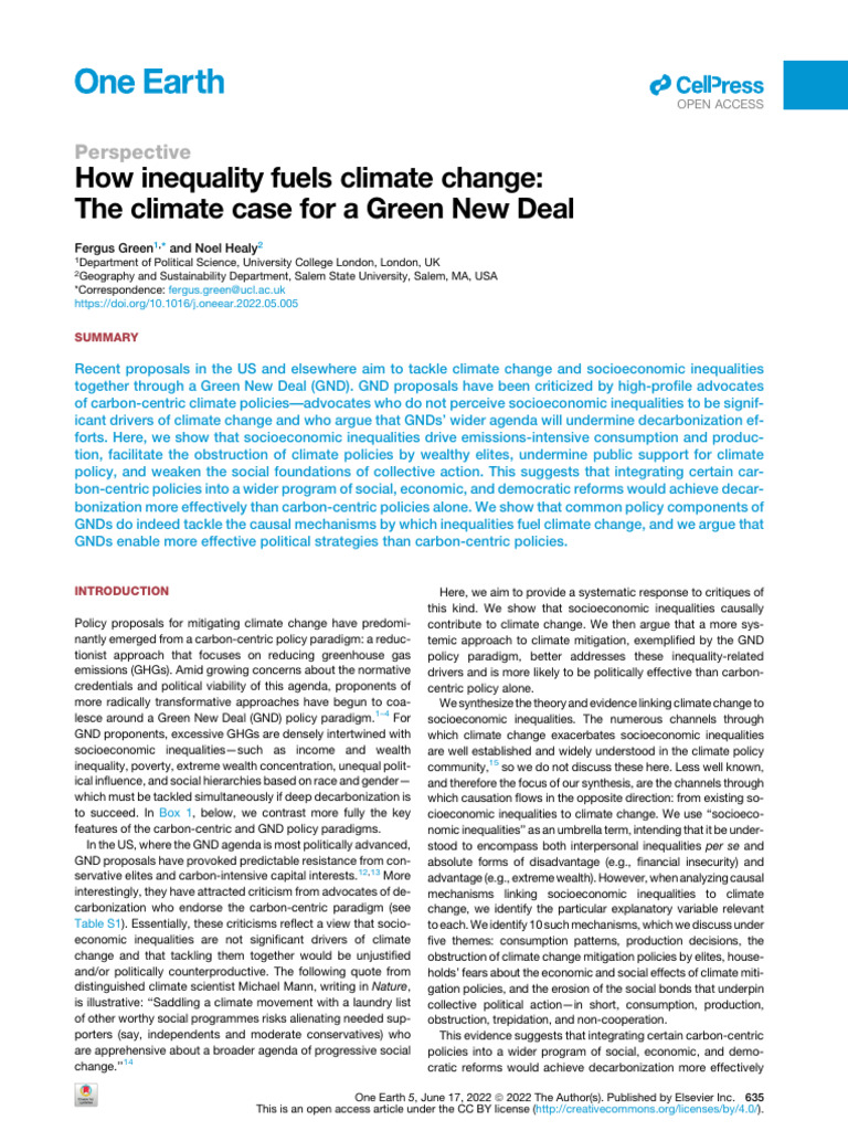 Inequality's Role in Climate Change Solutions | PDF | Economic ...