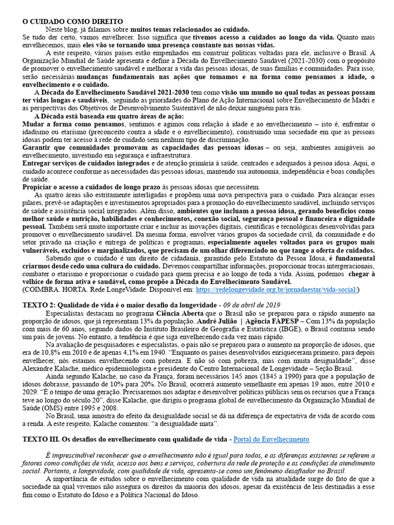 Desafios do Envelhecimento Saudável no Brasil | PDF | Envelhecimento ...