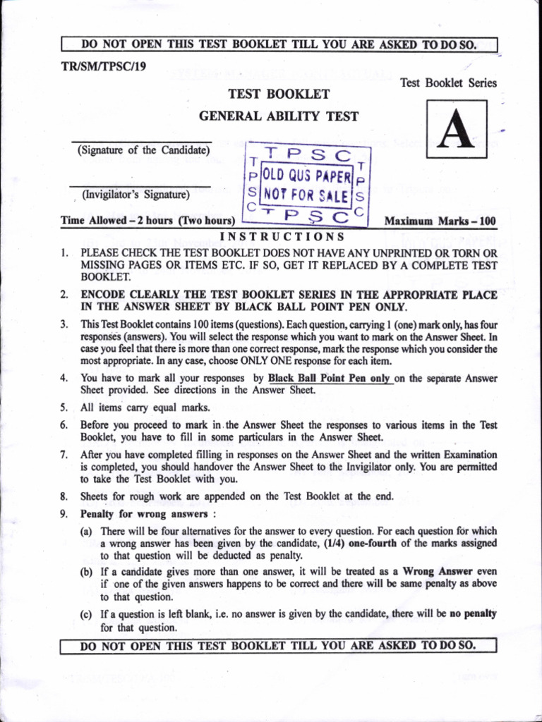 TPSC General Ability Test Paper 2023 | PDF | I Pv6 | Computer Science