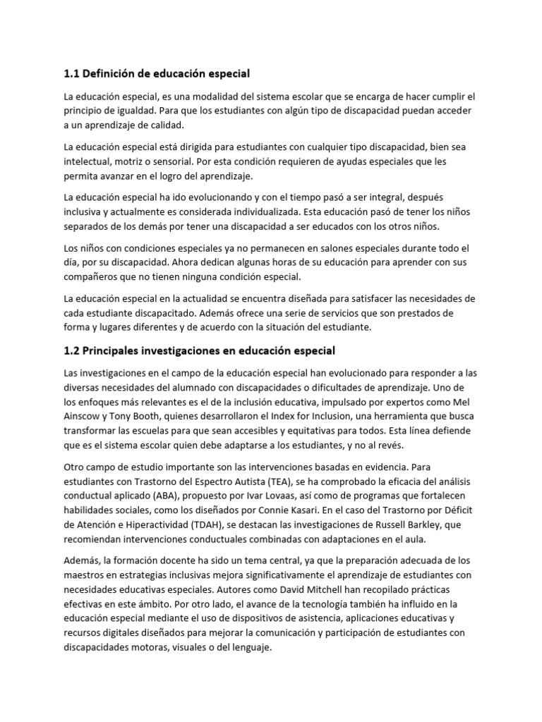 Educación Especial 1.1-1.4 | PDF | Educación especial | Invalidez