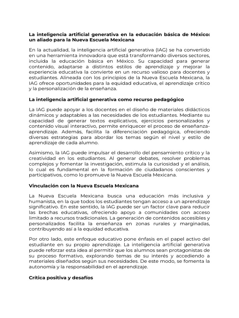 La Inteligencia Artificial Generativa en La Educación Básica de México ...