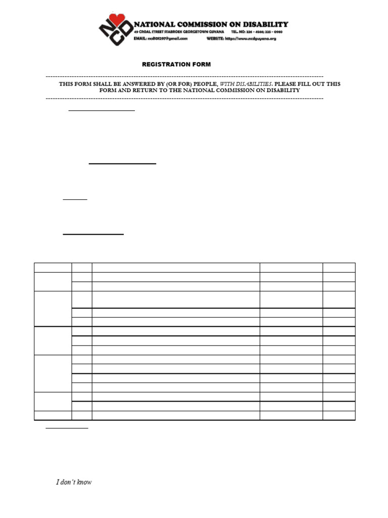 Disability Registration Form | PDF | Disability | Visual Impairment