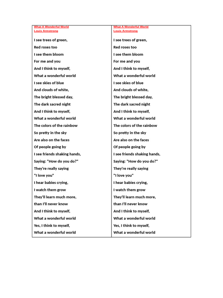 Louis Armstrong's "What a Wonderful World" | PDF