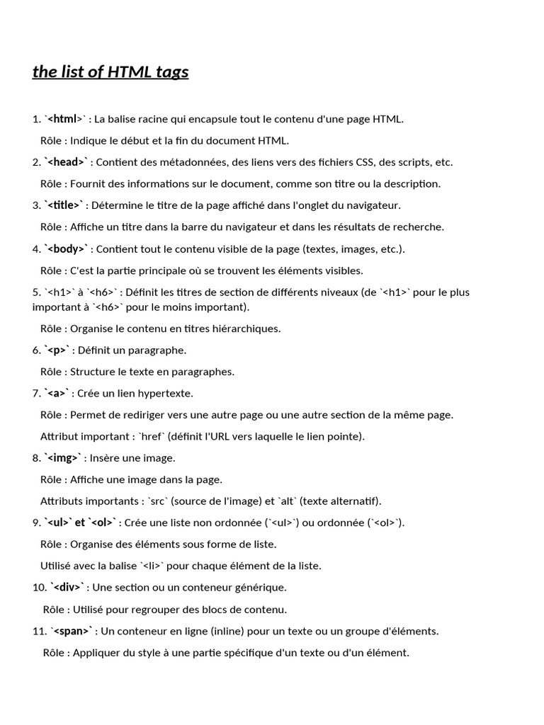 Liste des balises HTML essentielles | PDF | Html | Internet