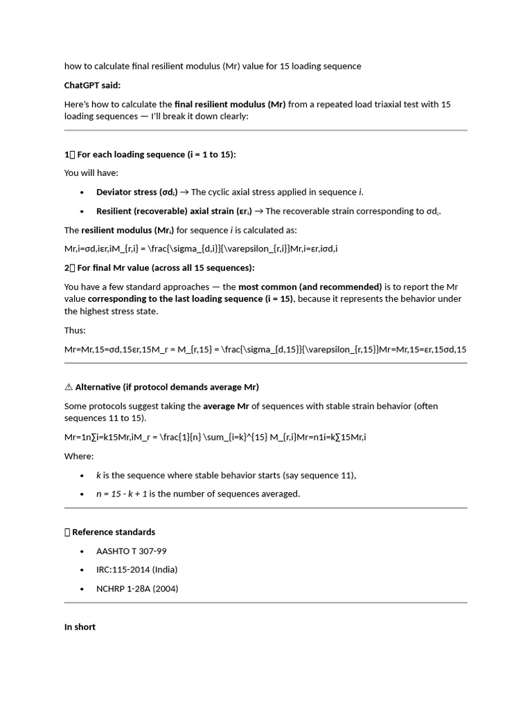 Calculating Final Resilient Modulus (Mr) | PDF | Deformation ...