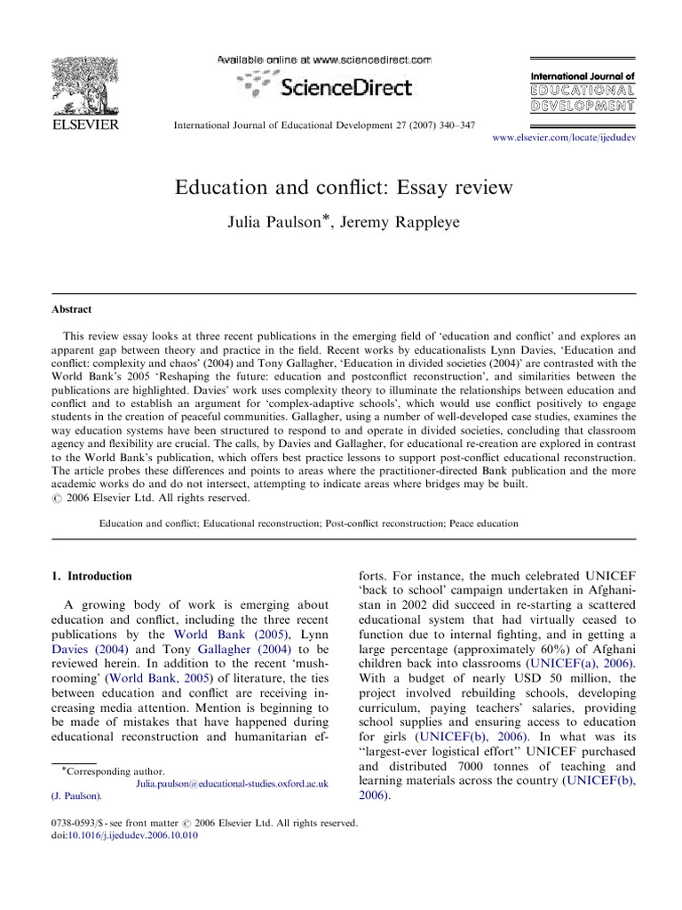 XEducation and Conflict Essay Review | PDF | Nation | Reconstruction Era