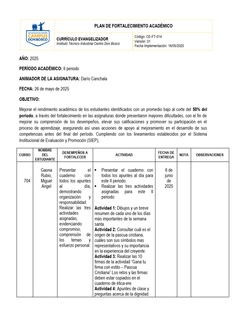 Fortalecimiento Académico 2025 | PDF | Plan de estudios | Aprendizaje