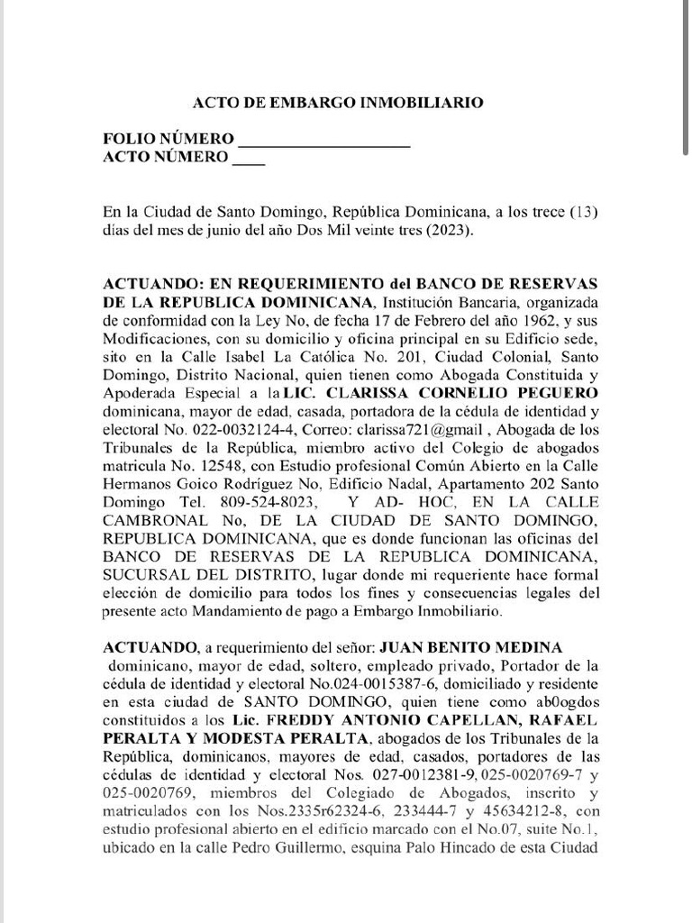 Acto de Embargo Inmobiliario | PDF
