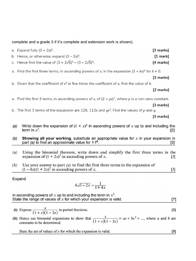 B6 Binomial Expansion HW | PDF