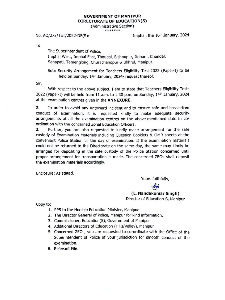 Letter To SP For TET | PDF