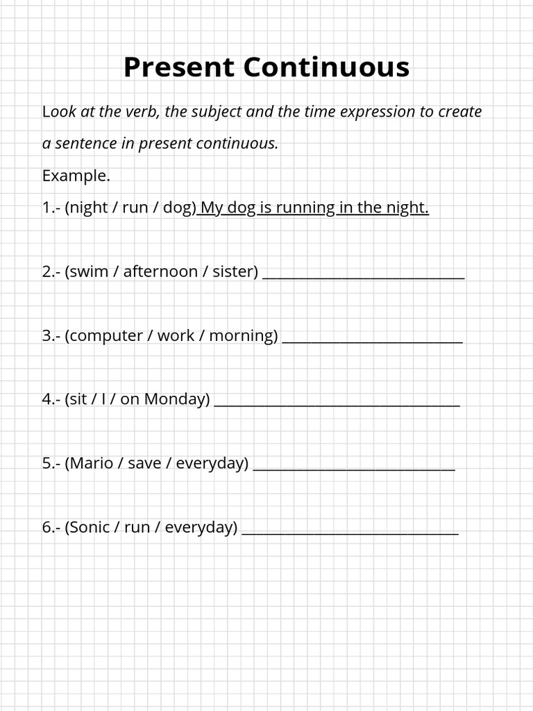 Present Continuous Sentence Practice | PDF