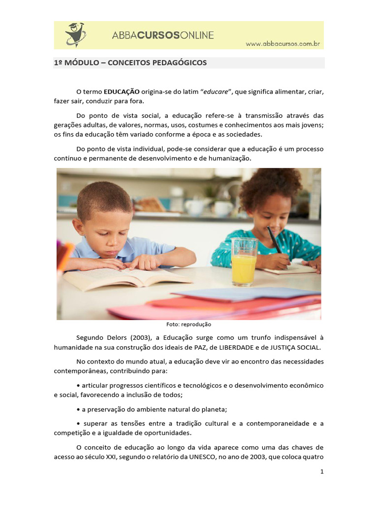 1º Modulo Conceitos Pedagogicos | PDF | Pedagogia | Aprendizado