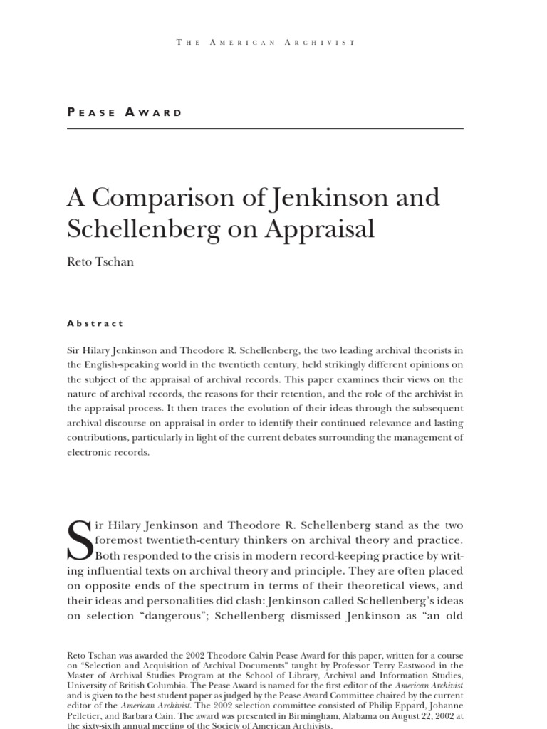 Jenkinson vs. Schellenberg on Appraisal | PDF | Archivist ...